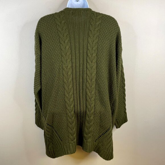 Dreamers Womens Forest Nature Chunky Cable Knit Sweater Sz M Olive Cardigan Cozy - Picture 2 of 13